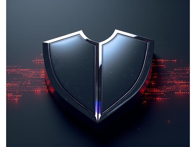 Abstract representation of data security with interlocking shields and flowing data streams in a secure network environment.